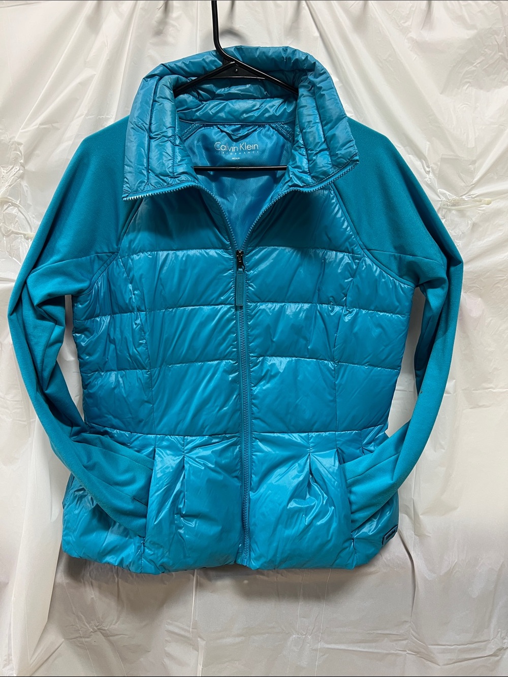 Pre-owned Calvin Klein Teal Quilted Hybrid Jacket - Bright Teal size medium